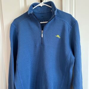Tommy Bahama men's small, quarter zip, cotton knit pull over, medium blue